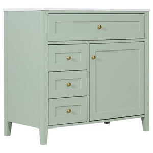 English Elm 36-Inch Green Bathroom Vanity With Sink - Modern Mdf & Rubberwood Freestanding Storage Solution N725P350821F