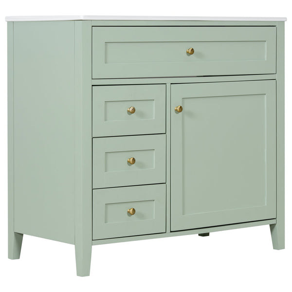 English Elm 36-Inch Green Bathroom Vanity With Sink - Modern Mdf & Rubberwood Freestanding Storage Solution N725P350821F