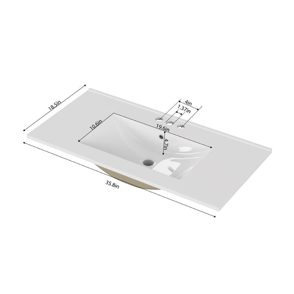 English Elm 36-inch Ceramic Drop-in Bathroom Sink for Vanities with Glazed Minimalist Profile W3151P360959
