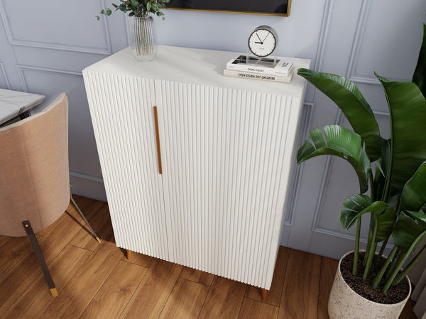 English Elm Modern White Sideboard with Gold Handles - Ancient White Engineered Wood Buffet, Durable Storage Organizer W2139P306488