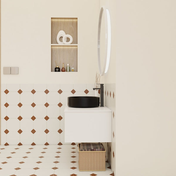 English Elm 36" Floating Bathroom Vanity Light Oak Modular Cabinet with Gel Coat Integrated Sink Black,White + Light Oak W3450S00062