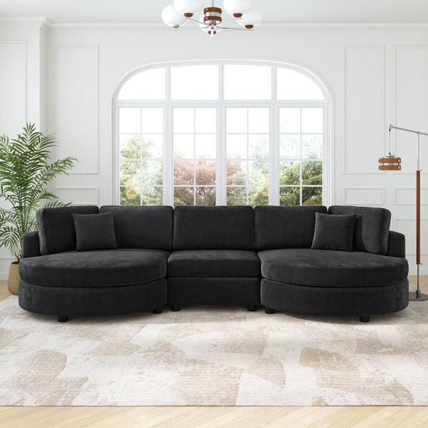 English Elm Christopher Knight Home® - 3-seater Curved Chenille Sofa with Plush 7.5" Seat Cushions and Two Pillows for Stylish Living Black N763S000020B