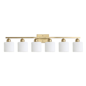 English Elm 6 Light Coppery Vanity Fixture 38" Brushed Gold Metal 6-Bulb Bath Sconce with Milky Shades, Dimmable W2312P374858