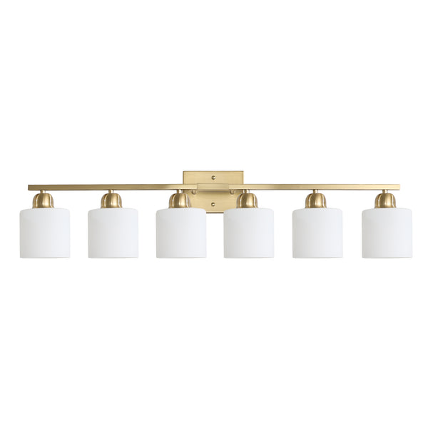 English Elm 6 Light Coppery Vanity Fixture 38" Brushed Gold Metal 6-Bulb Bath Sconce with Milky Shades, Dimmable W2312P374858