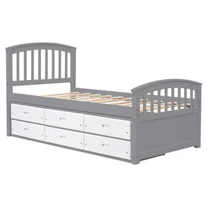 English Elm Twin Platform Bed Solid Pine Frame Six Drawer Storage Clean Modern Bedroom Design N719S000121S