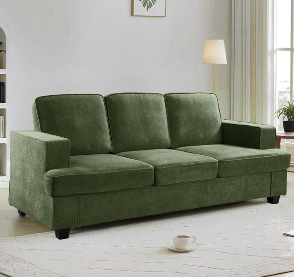 English Elm Modern Velvet Sofa Luxurious 3-Seater Couch with Deep Seating, High-Density Foam, Loose Back Cushions, Wide Arms, Stylish Living Room Centerpiece Green B2735P292325