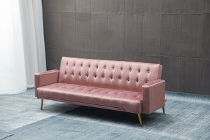 English Elm SOFA Velvet Convertible Sofa Bed with Golden Legs, Solid Wood Frame, Compact Design for Small Spaces Rose B205P246428