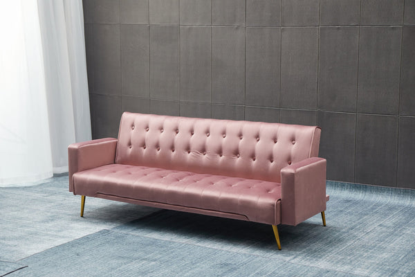 English Elm SOFA Velvet Convertible Sofa Bed with Golden Legs, Solid Wood Frame, Compact Design for Small Spaces Rose B205P246428