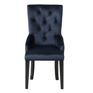 English Elm Dark Navy Velvet Parson Arm Chair with Tufted Back & Sloped Arms, Black Finish, Luxe Comfort B062P182763