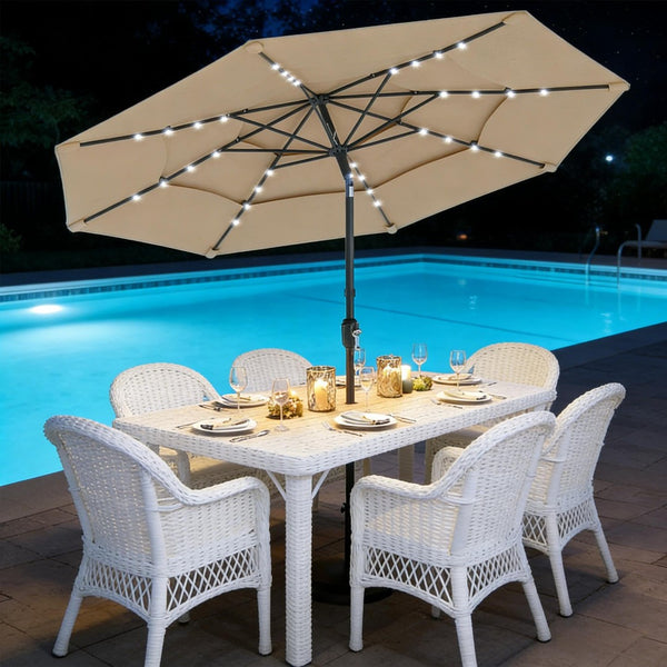 English Elm Garden Cantilever Patio Umbrella with Solar Led Lights and Upf30 Polyester Canopy Khaki T3971P481922