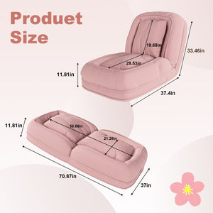 English Elm Upholstered Corduroy Floor Lounger Foldable Sofa Bed with 5 Reclining Positions Pink W2699P410741