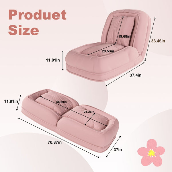 English Elm Upholstered Corduroy Floor Lounger Foldable Sofa Bed with 5 Reclining Positions Pink W2699P410741