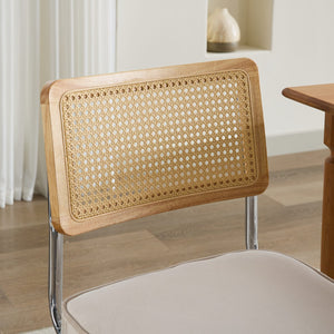 English Elm Mid Velvet Mid Century Dining Chair with Rattan Back, Solid Wood Frame, Plush Velvet, 360lb Capacity Beige W1143P168322