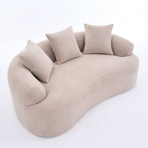 English Elm LY-025S Curved Loveseat Sofa Compact 65" chenille upholstery, 30D foam with spring core, 300lb capacity, 3 pillows, apartment-friendly Apricot Cream W2231P292607