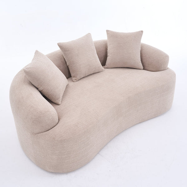 English Elm LY-025S Curved Loveseat Sofa Compact 65" chenille upholstery, 30D foam with spring core, 300lb capacity, 3 pillows, apartment-friendly Apricot Cream W2231P292607