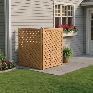 English Elm 3-panel Outdoor Wood Slatted Privacy Screen Enclosure for Patio Equipment Areas Light Brown W2640P389250