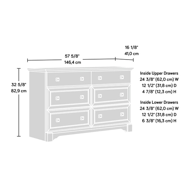 English Elm Dresser, Contemporary Brown Finish With Deep Drawers & Sleek Metal Handles For Modern Storage Solutions B356P402624
