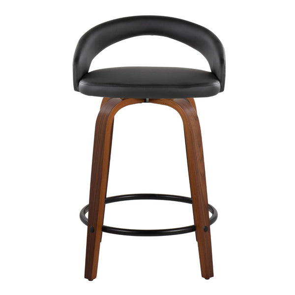 English Elm Fixed-height Swivel Counterstools Walnut Wood Legs Faux Leather Seats Set of 2 B202S01749