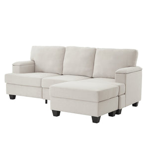 English Elm 86" Linen Sectional Sofa with Storage Ottoman Reversible Chaise for Small Spaces Beige W1669S00035