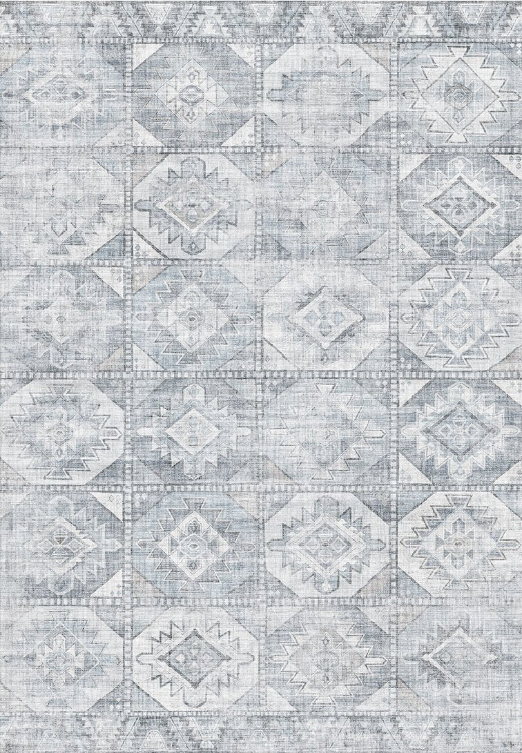 English Elm TOUCAN Silver 5'x7' Washable Non-Slip Area Rug – Low-Pile, Durable Polyester, Kid & Pet Friendly B186P261399