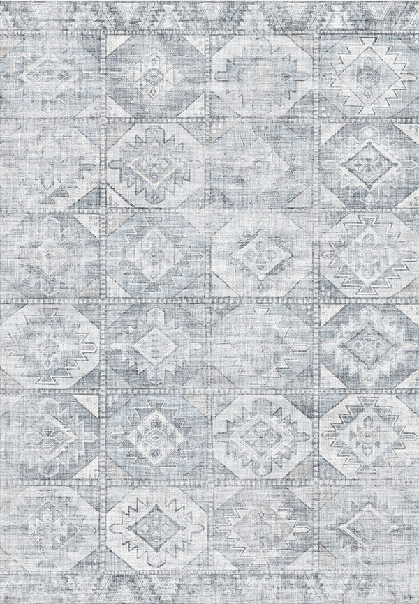 English Elm TOUCAN Silver 5'x7' Washable Non-Slip Area Rug – Low-Pile, Durable Polyester, Kid & Pet Friendly B186P261399