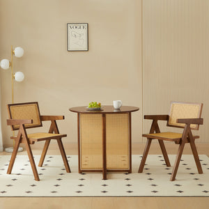 English Elm 2 Walnut Dining Chairs With Rattan Weaving – Ergonomic Solid Wood Armrests For Stylish Comfort W2720P237606