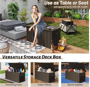 English Elm 190 Gallon Metal Deck Box Waterproof Steel Outdoor StorageBench with Lock, Wheels, Hydraulic Pistons Dark Brown W1859P404346