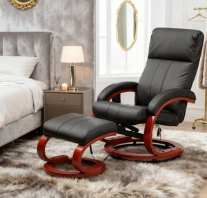 English Elm Vibration Massage Swivel Recliner with Ottoman Pu Leather Home Office Lounge Chair T3971P412312