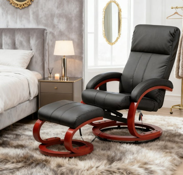 English Elm Vibration Massage Swivel Recliner with Ottoman Pu Leather Home Office Lounge Chair T3971P412312
