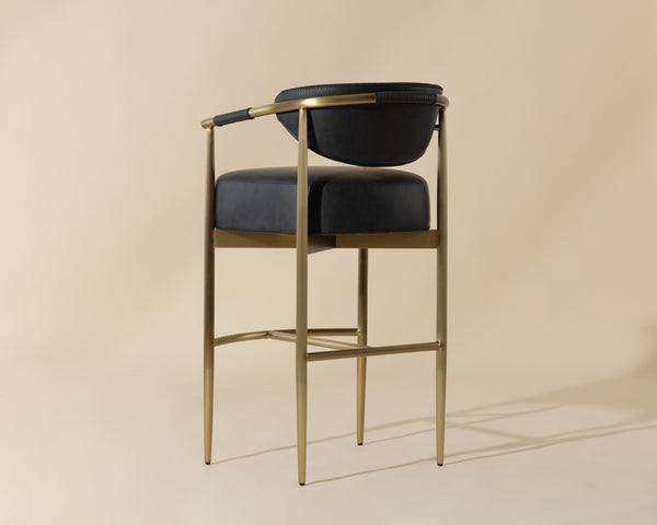 Sunpan Heloise Barstool - Elegant Faux Leather Upholstery With Gold Stainless Steel For Chic Dining Spaces Black Faux Leather 111932