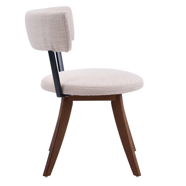 English Elm Modern Beige Fabric Dining Chairs Walnut Rubberwood Base Curved Back Set of 2 N768P391169W