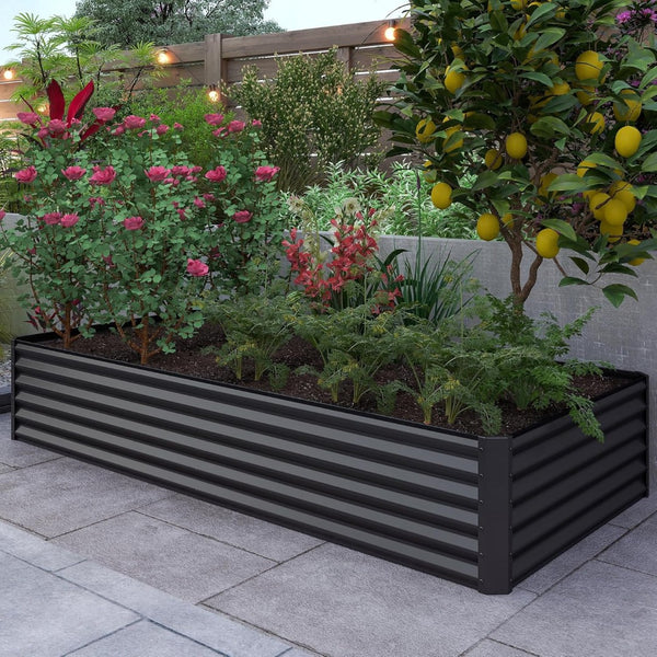 English Elm 8×4×1.5 Ft Galvanized Steel Raised Garden Bed Rust Proof Outdoor Metal Planter Dark Gray W1859P429705