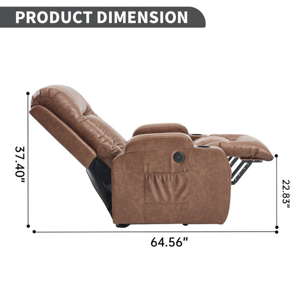 English Elm Beige Pu Leather Power Lift Recliner with Massage Lumbar Heat and Usb Charging Brown W1803S00083