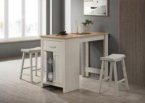 English Elm Alfonso Counter Height Dining Set with Storage Cabinet Drawer and Two Cushioned Stools B2749S00331