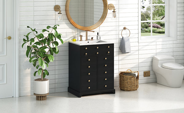 English Elm 24" Modern Bathroom Vanity with Ceramic Sink, Gold Handles, Tip-Out Drawer & Dual Soft-Close Doors N710P276692B