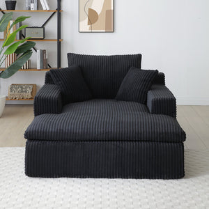 English Elm 64''x46'' Chaise Lounge Chair Oversized Corduroy Faux Fur Cloud Sofa Bed with Ergonomic Pillows & Support Black W1117P283607