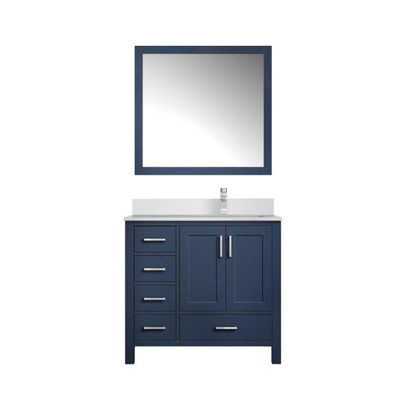 English Elm Navy Blue Bath Vanity Ensemble With 36" Quartz Top, Chrome Faucet, & 34" Mirror For Stylish Bathrooms B2731S01271