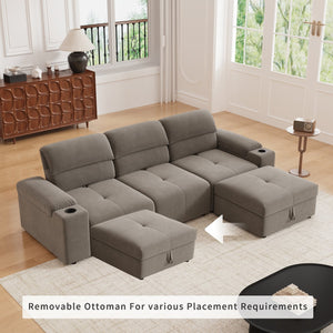 English Elm Modern Modular L-shaped sectional sofa 105-inch cloud deep-seat 4-seat cotton comfort with ottoman and storage Brown W3820S00009