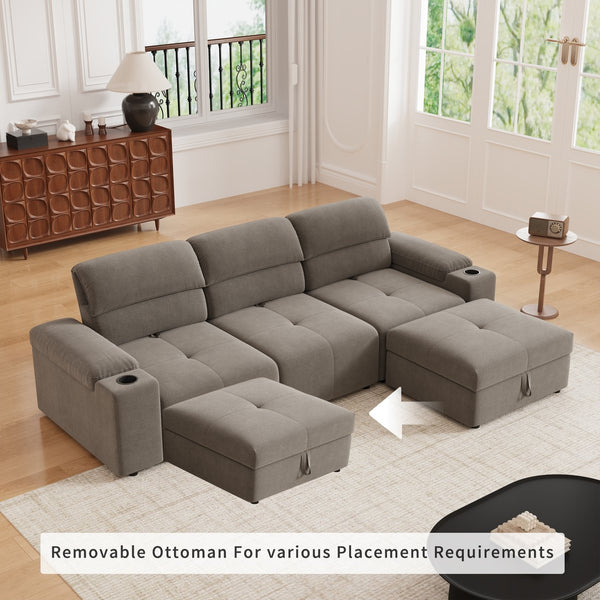 English Elm Modern Modular L-shaped sectional sofa 105-inch cloud deep-seat 4-seat cotton comfort with ottoman and storage Brown W3820S00009