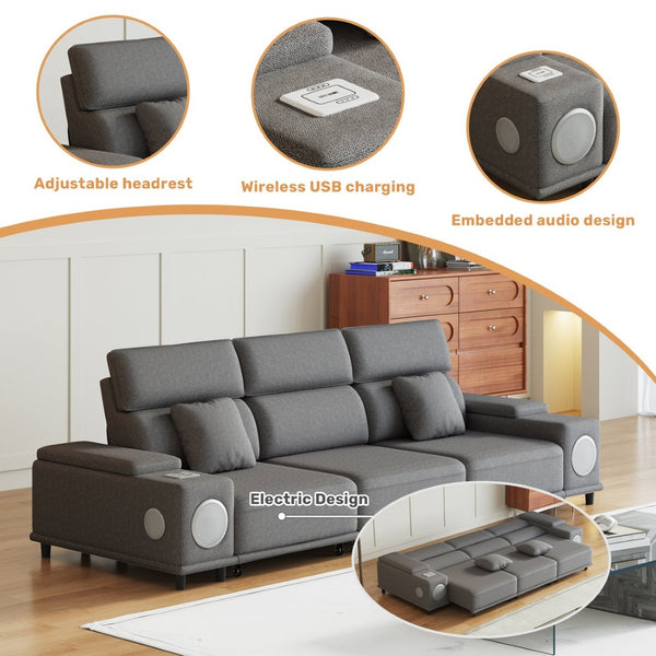 English Elm 3-seater Power Reclining Sofa with Bluetooth Speakers Wireless Charging Usb Living Room W3795S00015