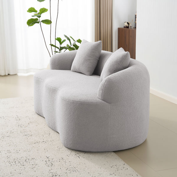 English Elm Grey Curved Loveseat Sofa with Round Armrest, Plush Foam+Spring Comfort, 2 Pillows, No Assembly W3612P332453