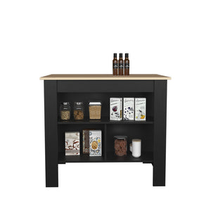 English Elm Kitchen Island Ada Black & Light Pine – Compact 35.4"H x 40.5"W Kitchen Cart with Spacious Shelves, Durable Engineered Wood Storage Organizer B092P228577