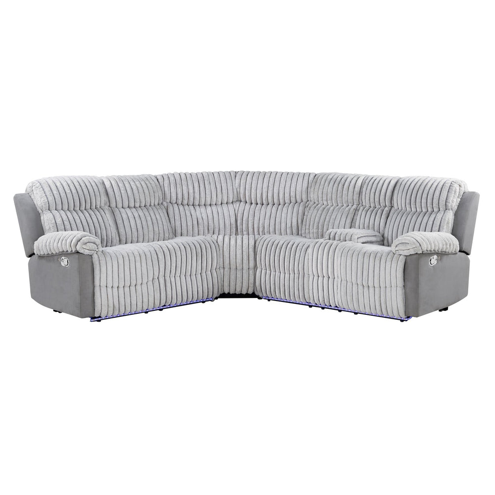 English Elm Bruni Grey Sectional with LED, Plush Upholstered 100% Polyester, Manual Recline, Medium-Firm Comfort B201S00309