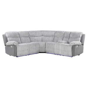 English Elm Bruni Grey Sectional with LED, Plush Upholstered 100% Polyester, Manual Recline, Medium-Firm Comfort B201S00309