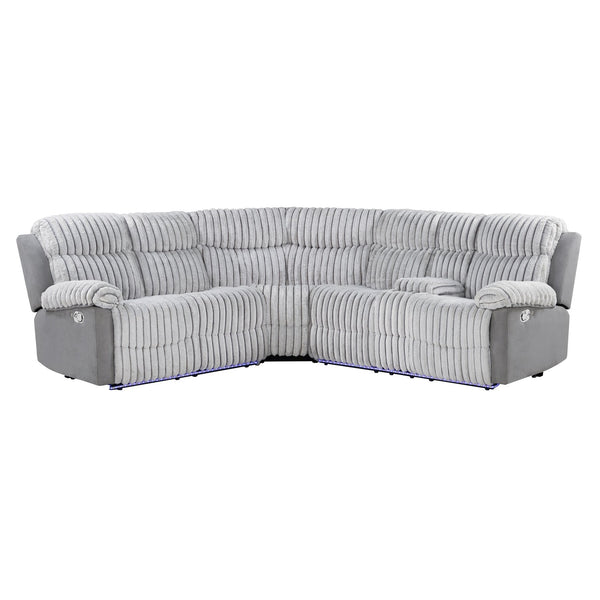 English Elm Bruni Grey Sectional with LED, Plush Upholstered 100% Polyester, Manual Recline, Medium-Firm Comfort B201S00309