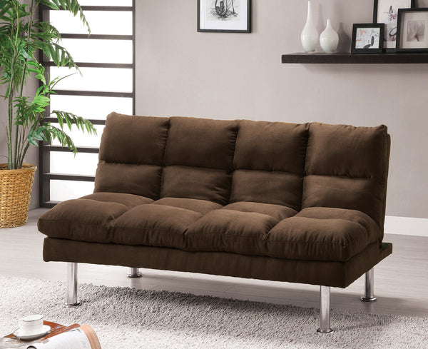 English Elm Contemporary Microfiber Futon Sofa Converts to Bed with Chrome Legs, Compact Space-Saving Design, Durable Upholstery Dark Brown 40 L x 67 W x 9 H B2741P363835