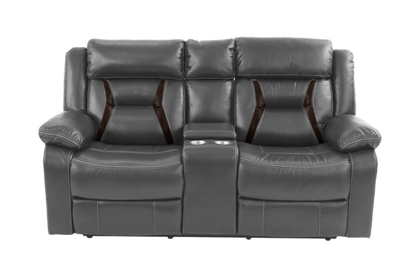 English Elm Modern Power Reclining Sofa Set Leatherette Upholstery Tufted Backrest Gray Finish B011S02444