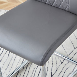 English Elm Table Modern Luxurious Dining Set - Transparent Glass Top With 4 Dark Gray Pu Chairs & Silver Legs W1151S04129-GIGA