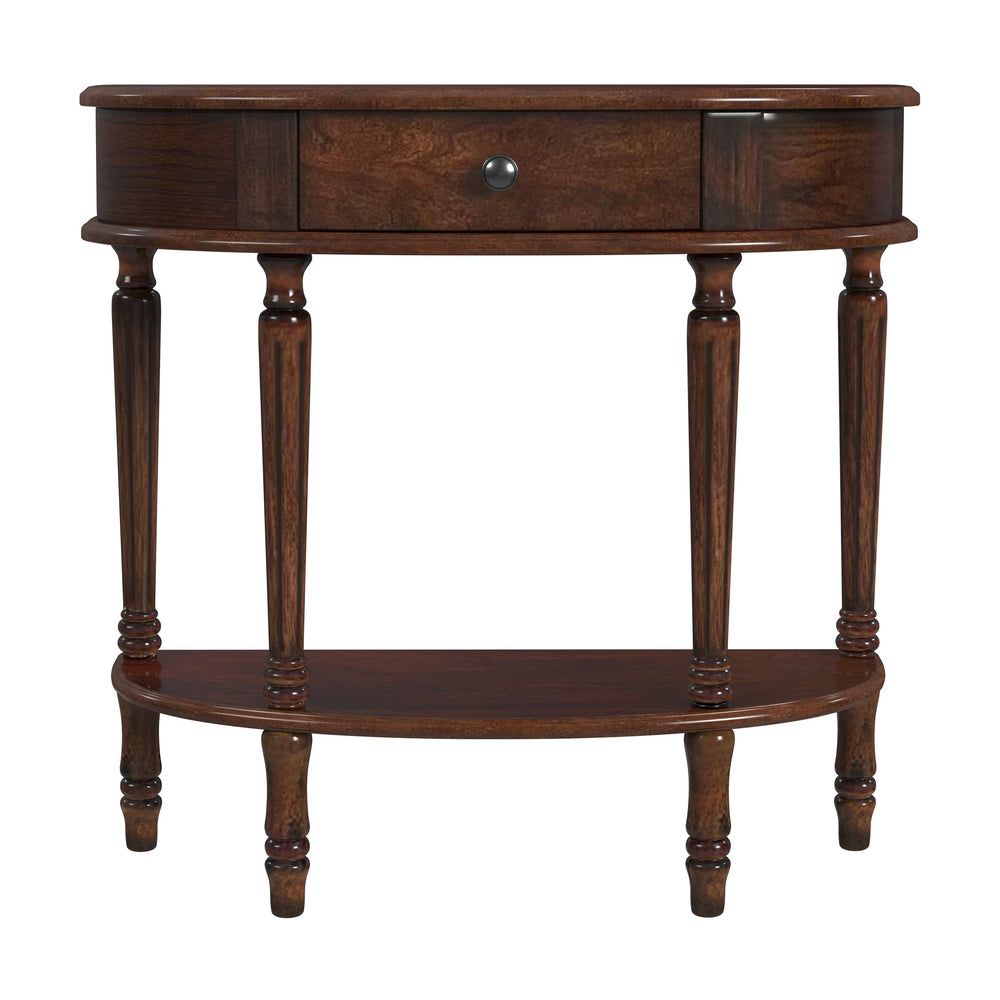 Butler Specialty Mozart Elegant Demilune Console Table With Drawer & Open Shelf – Chic Accent For Any Space Dark Brown Poplar Hardwood Solids,Mdf,Cherry Veneer 667024-butler