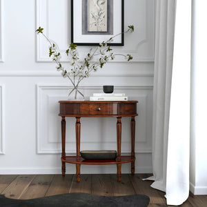 Butler Specialty Mozart Elegant Demilune Console Table With Drawer & Open Shelf – Chic Accent For Any Space Dark Brown Poplar Hardwood Solids,Mdf,Cherry Veneer 667024-butler